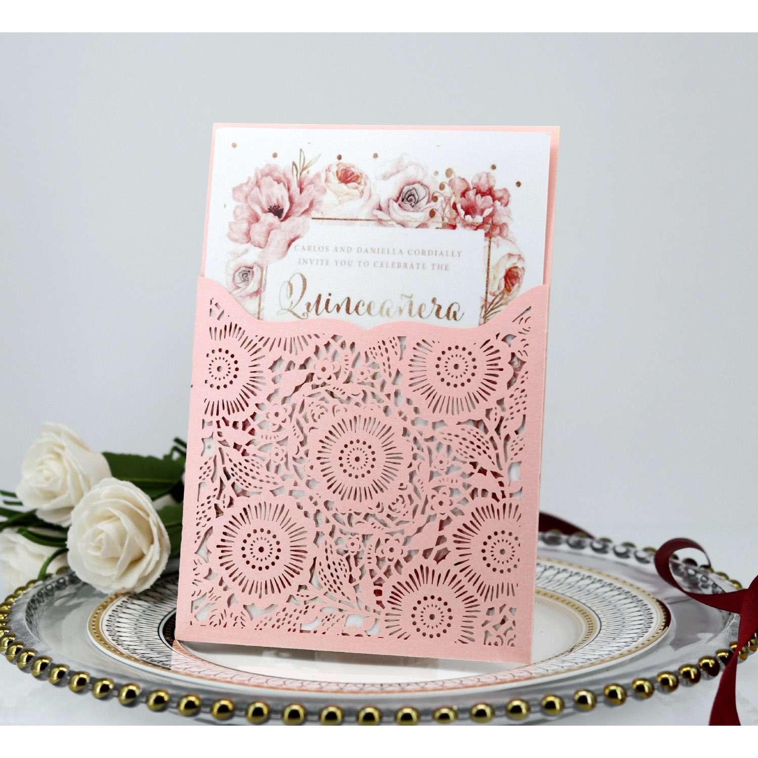 Wine Red  Wedding Invitation Card Marriage Card Laser Cut Paper 